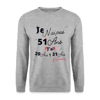Je n Ai Pas 51 Ans Cadeau d anniversaire - Sweat-shirt Unisexe - gris chiné - Devant - Alina (178cm) & Michal (187cm)
