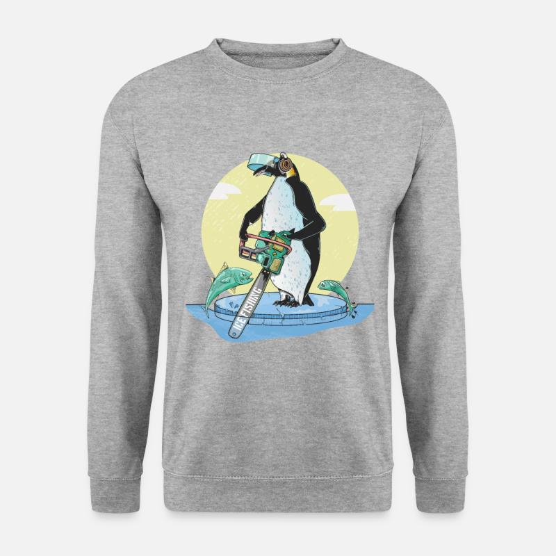 Pinguin-Eisfischen - Unisex Pullover - Weißgrau meliert