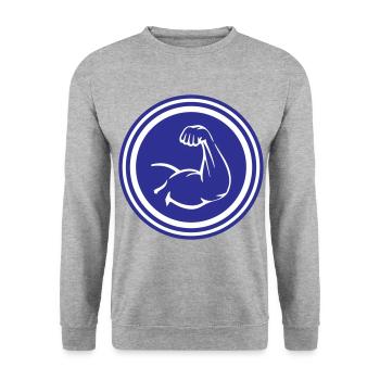 Arm Muskeln Bizeps - Unisex Pullover - Weißgrau meliert - Vorne - Alina (178cm) & Michal (187cm)