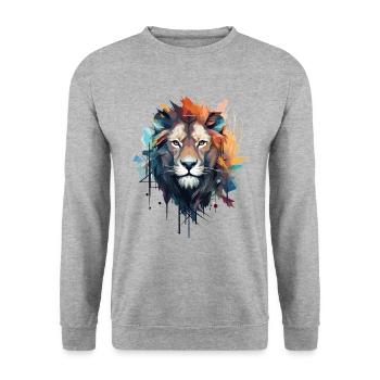 Lion artistique - Sweat-shirt Unisexe - gris chiné - Devant - Alina (178cm) & Michal (187cm)
