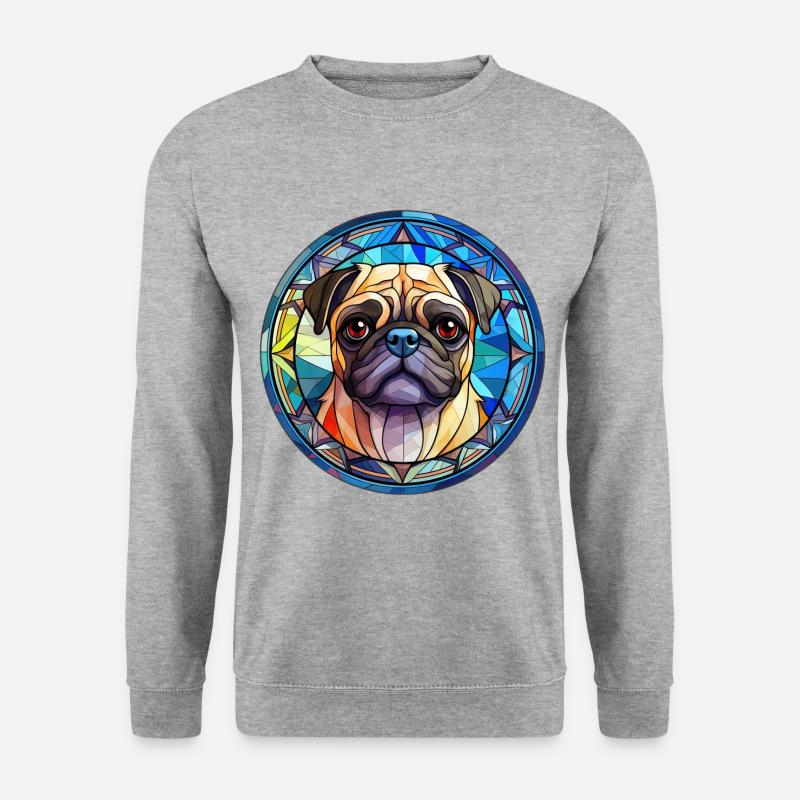 Mops Hunderasse Aquarellglas - Unisex Pullover - Weißgrau meliert