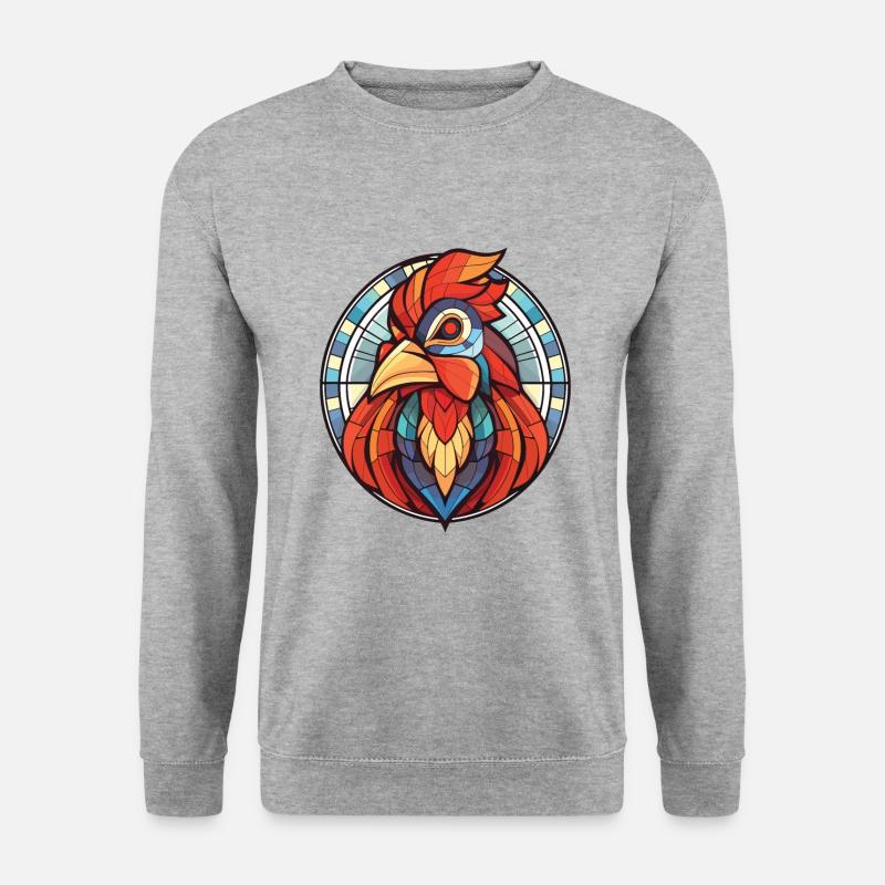 Hahn Bunte Aquarell-Tierillustration - Unisex Pullover - Weißgrau meliert