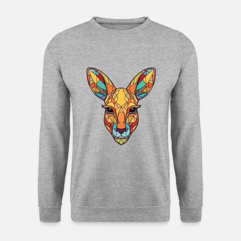 Känguru Bunte Aquarell-Tierillustration - Unisex Pullover - Weißgrau meliert