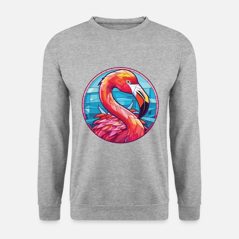 Flamingo Bunte Aquarell-Tierillustration - Unisex Pullover - Weißgrau meliert