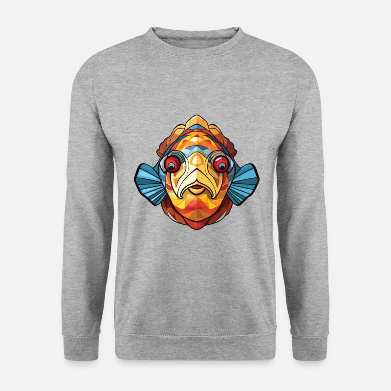Flunderfisch Bunte Aquarell-Tierkarikatur - Unisex Pullover - Weißgrau meliert