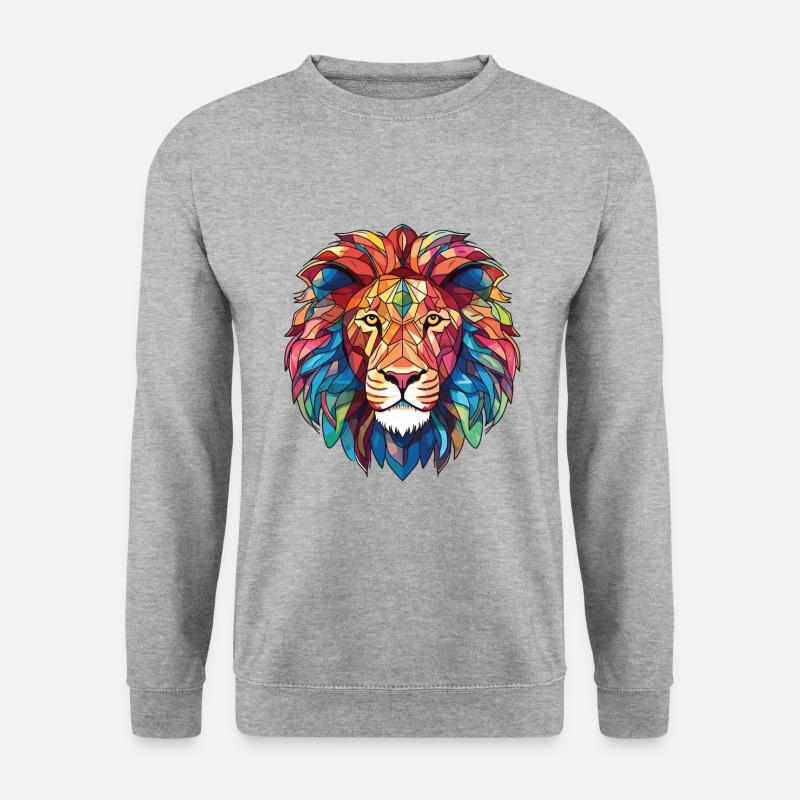 Löwe Buntes Aquarell Tier Haustier Illustration - Unisex Pullover - Weißgrau meliert