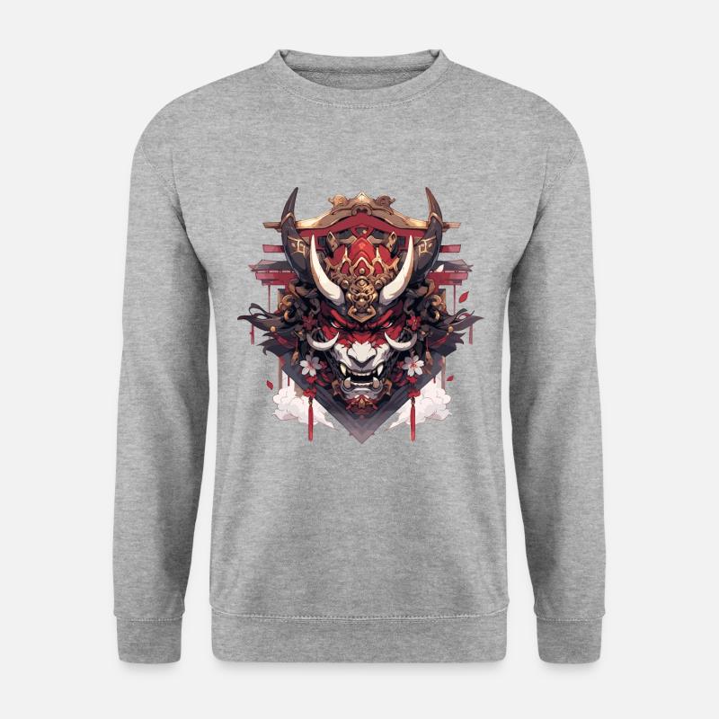 Futuristischer Samurai-Kriegerwolf - Unisex Pullover - Weißgrau meliert