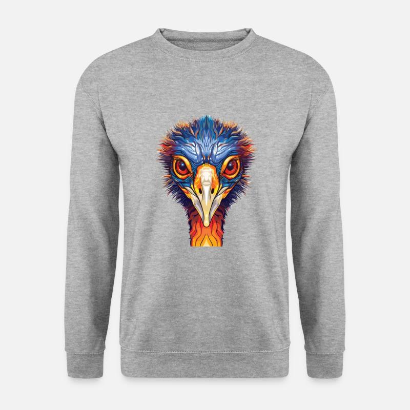 Straußenbunte Aquarelltierillustration - Unisex Pullover - Weißgrau meliert