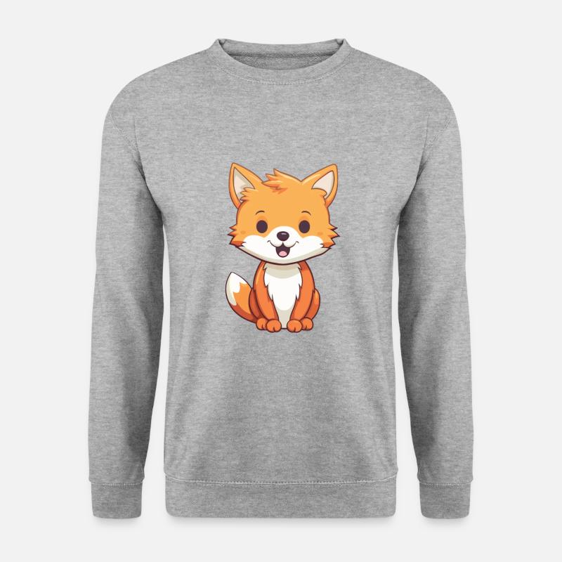 Fuchs-Karikatur-Kawaii-Aquarell-Illustration - Unisex Pullover - Weißgrau meliert