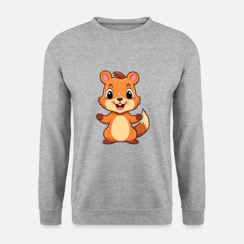 Eichhörnchen-Karikatur Kawaii Aquarell-Illustration - Unisex Pullover - Weißgrau meliert