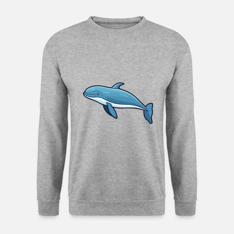 Buckelwal-Karikatur-Kawaii-Illustration - Unisex Pullover - Weißgrau meliert
