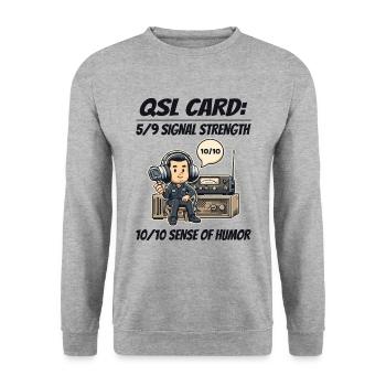 Ham Radio Operator QSL Card 10/10 Sense of Humor - Unisex Sweatshirt - salt & pepper - Front - Alina (178cm) & Michal (187cm)