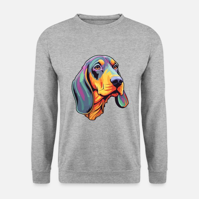 Schwarz und Tan Coonhound Hunderasse Cartoon Kawaii I - Unisex Pullover - Weißgrau meliert