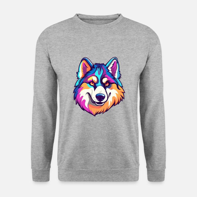 Husky-Hunderassen-Karikatur Kawaii-Illustration - Unisex Pullover - Weißgrau meliert
