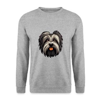Skye Terrier Hunderasse Cartoon Kawaii Illustration - Unisex Pullover - Weißgrau meliert - Vorne - Alina (178cm) & Michal (187cm)
