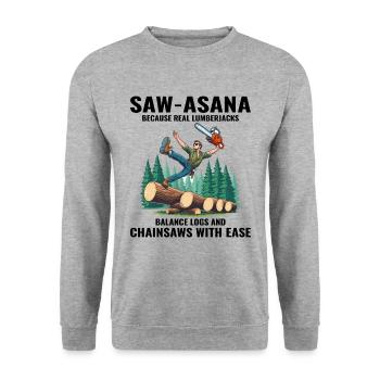 Lumberjack Woodworker Woodcutter Yoga Pose Funny - Unisex Sweatshirt - salt & pepper - Front - Alina (178cm) & Michal (187cm)