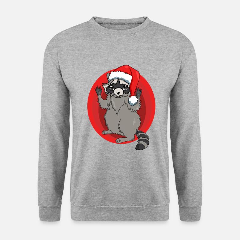 Waschbär mit Weihnachtsmütze - Unisex Pullover - Weißgrau meliert