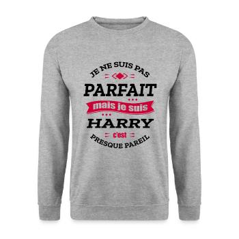 HARRY PARFAIT - PRENOM HARRY - Sweat-shirt Unisexe - gris chiné - Devant - Alina (178cm) & Michal (187cm)