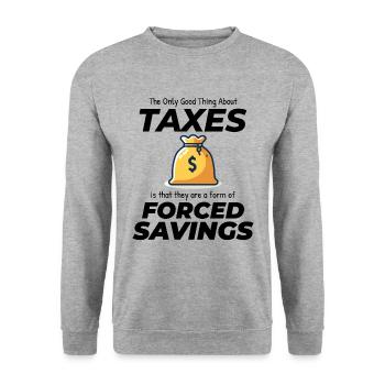 Rire de l’impôt : trouver amusant l’épargne forcée - Sweat-shirt Unisexe - gris chiné - Devant - Alina (178cm) & Michal (187cm)