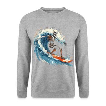 Skelett Surfen Surfbrett Urlaub Strand - Unisex Pullover - Weißgrau meliert - Vorne - Alina (178cm) & Michal (187cm)