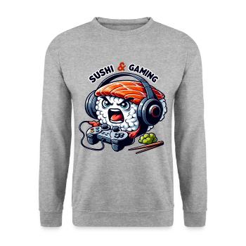 Sushi qui joue aux jeux video - Sweat-shirt Unisexe - gris chiné - Devant - Alina (178cm) & Michal (187cm)
