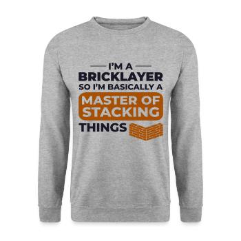 Meister des Stapelns Humorvoller Maurer Maurer Maurer - Unisex Pullover - Weißgrau meliert - Vorne - Alina (178cm) & Michal (187cm)
