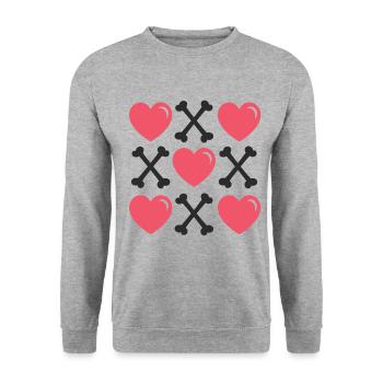 Valentines Tag Herzen und Knochen - Unisex Pullover - Weißgrau meliert - Vorne - Alina (178cm) & Michal (187cm)