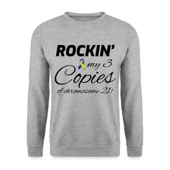 Sensibilisation au syndrome de Down Rockin' Chromosome 21 - Sweat-shirt Unisexe - gris chiné - Devant - Alina (178cm) & Michal (187cm)