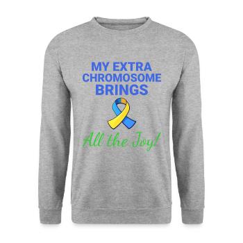 Down-Syndrom-Bewusstsein Joyful Extra Chromosom - Unisex Pullover - Weißgrau meliert - Vorne - Alina (178cm) & Michal (187cm)