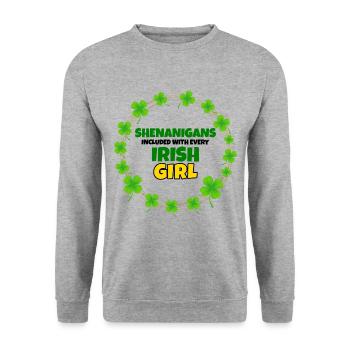 Schabernack inklusive: Irisches Mädchen St. Patrick's Day - Unisex Pullover - Weißgrau meliert - Vorne - Alina (178cm) & Michal (187cm)
