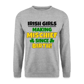 St. Patrick's Day: Irische Mädchen, Unheilstifter - Unisex Pullover - Weißgrau meliert - Vorne - Alina (178cm) & Michal (187cm)