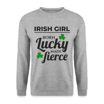 Lucky & Fierce: Funny Irish Girl St Patricks Day - Unisex Sweatshirt - salt & pepper - Front - Alina (178cm) & Michal (187cm)