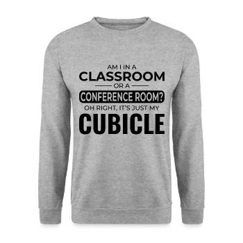 Arbeit Memes Büro-Humor Arbeitsplatz Lustig - Unisex Pullover - Weißgrau meliert - Vorne - Alina (178cm) & Michal (187cm)