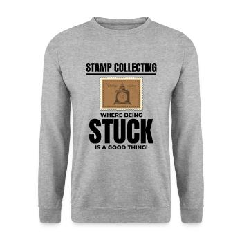 Stamp Collector Collecting Hobby Philatelist - Unisex Sweatshirt - salt & pepper - Front - Alina (178cm) & Michal (187cm)