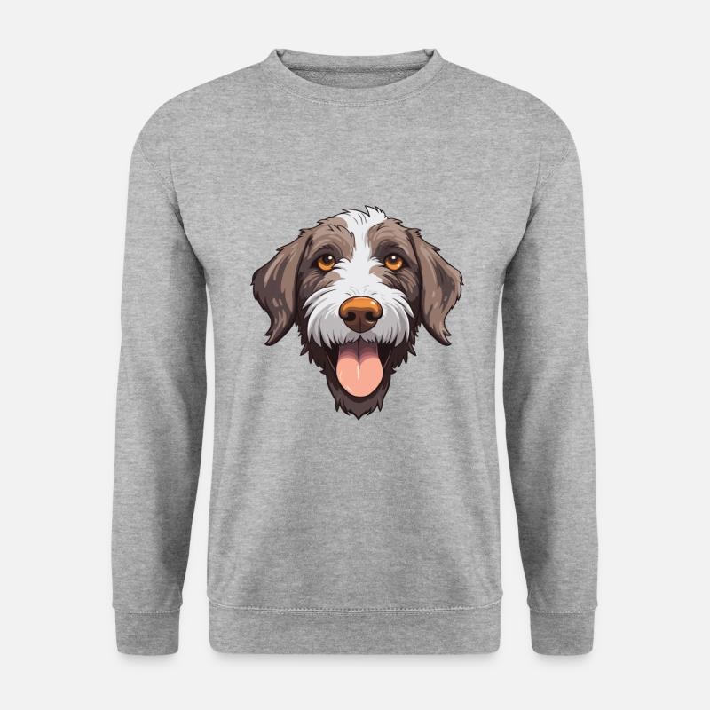 Deutsches drahthaariges Pointer-Hund-Rasse-Aquarell-Auto - Unisex Pullover - Weißgrau meliert