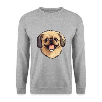Pekingese Dog Breed Watercolor Cartoon Kawaii Clip - Unisex Sweatshirt - salt & pepper - Front - Alina (178cm) & Michal (187cm)