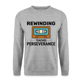 Cassette Tape Rewinding 80s Nostalgia Retro 1980s - Unisex Sweatshirt - salt & pepper - Front - Alina (178cm) & Michal (187cm)