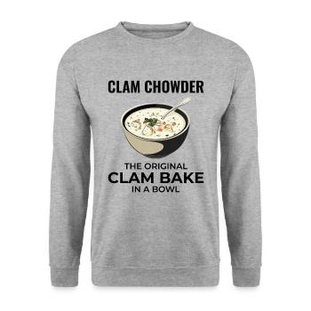 Muschelsuppe Schalentiere urkomische Meeresfrüchtesuppe - Unisex Pullover - Weißgrau meliert - Vorne - Alina (178cm) & Michal (187cm)