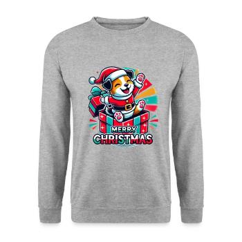 Hund Merry Christmas High Five 1 - Unisex Pullover - Weißgrau meliert - Vorne - Alina (178cm) & Michal (187cm)