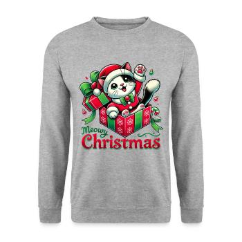 Chat Miaou Noël 1 2 - Sweat-shirt Unisexe - gris chiné - Devant - Alina (178cm) & Michal (187cm)