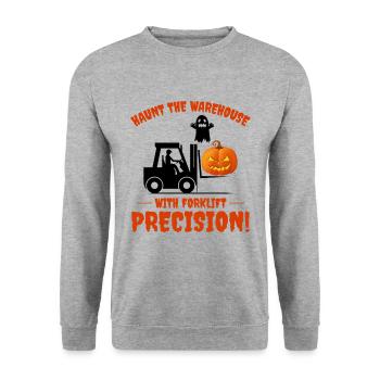 Halloween Ghost Forklift Operator Pumpkin Funny - Unisex Sweatshirt - salt & pepper - Front - Alina (178cm) & Michal (187cm)