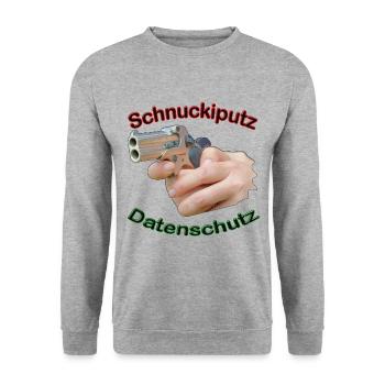 Damenpistole Datenschutz Triggern - Unisex Pullover - Weißgrau meliert - Vorne - Alina (178cm) & Michal (187cm)