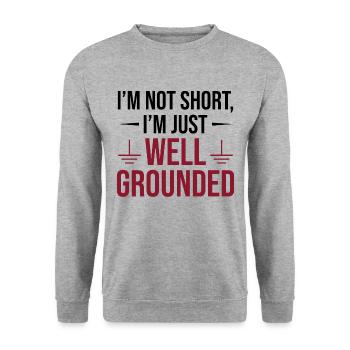 Elektriker: nicht klein, nur gut geerdet - Unisex Pullover - Weißgrau meliert - Vorne - Alina (178cm) & Michal (187cm)