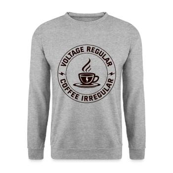 Elektriker: Spannung regelmäßig, Kaffee unregelmäßig - Unisex Pullover - Weißgrau meliert - Vorne - Alina (178cm) & Michal (187cm)