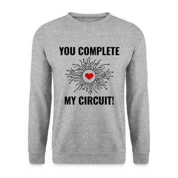 Elektriker Valentine: Du vervollständigst meinen Stromkreis - Unisex Pullover - Weißgrau meliert - Vorne - Alina (178cm) & Michal (187cm)