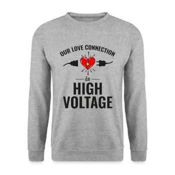 Électricien Valentine : High Voltage Love - Sweat-shirt Unisexe - gris chiné - Devant - Alina (178cm) & Michal (187cm)