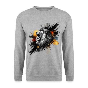 Löwe in Aquarell, bunt - Unisex Pullover - Weißgrau meliert - Vorne - Alina (178cm) & Michal (187cm)