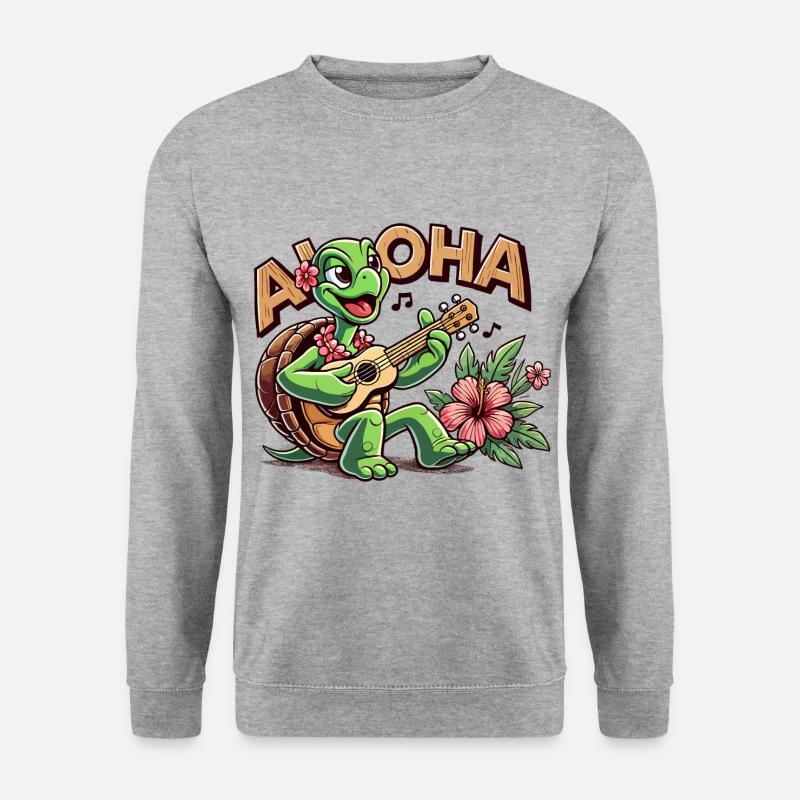 Aloha Schildkröte Ukulele Hawaii Hibiskus Geschenk - Unisex Pullover - Weißgrau meliert
