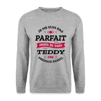 TEDDY PARFAIT - PRENOM TEDDY - Sweat-shirt Unisexe - gris chiné - Devant - Alina (178cm) & Michal (187cm)