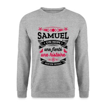 SAMUEL UN NOM UNE FIERTÉ AUCUN RIVAL - Sweat-shirt Unisexe - gris chiné - Devant - Alina (178cm) & Michal (187cm)